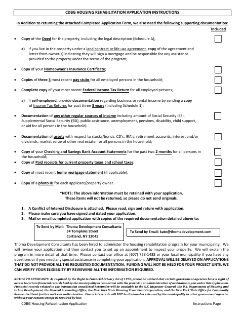 First page of the CDBG Housing Rehabilitation Application