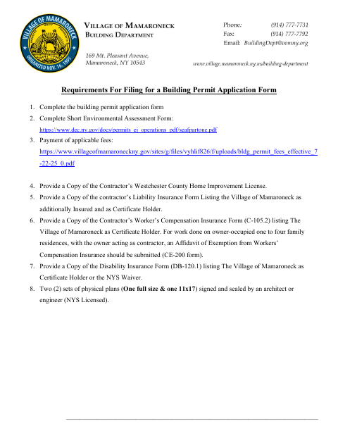 First page of the Building Permit Application Form