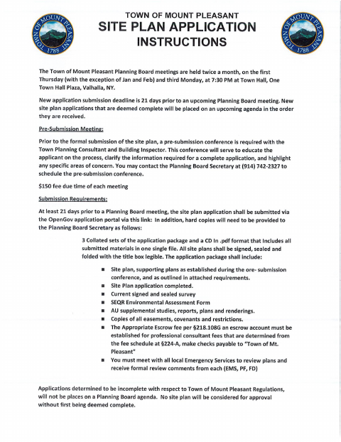 First page of the Site Plan Approval Application and Instructions