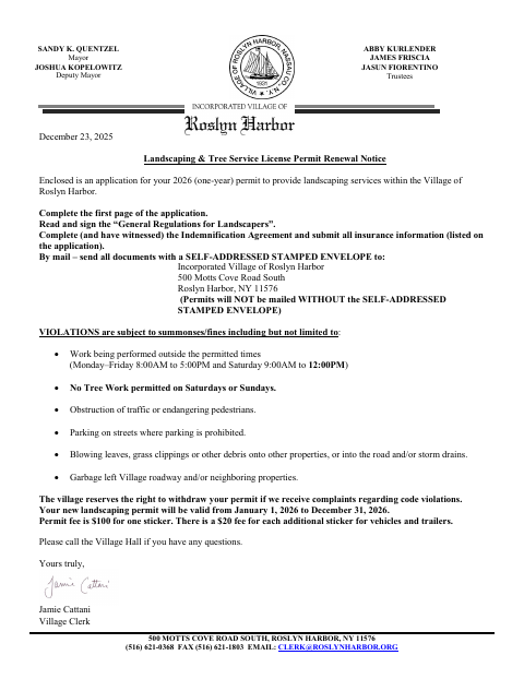 First page of the Landscaping & Tree Service License Application