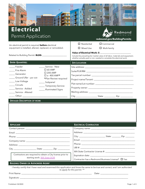 First page of the Electrical Permit Application