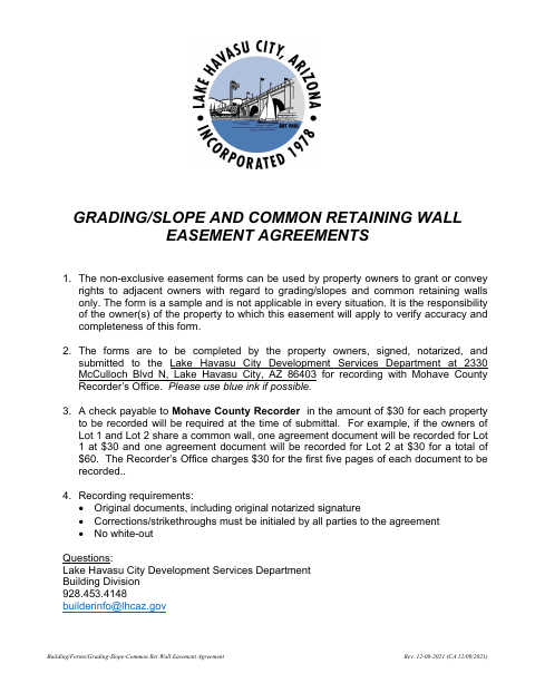 First page of the Grading Slope and Common Retaining Wall Easement