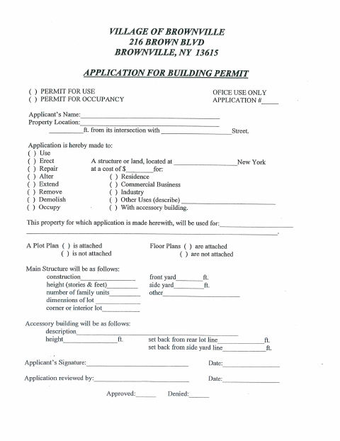 First page of the Building Permit Application