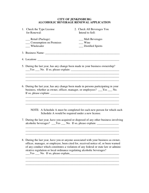 First page of the Alcoholic Beverage Renewal Application