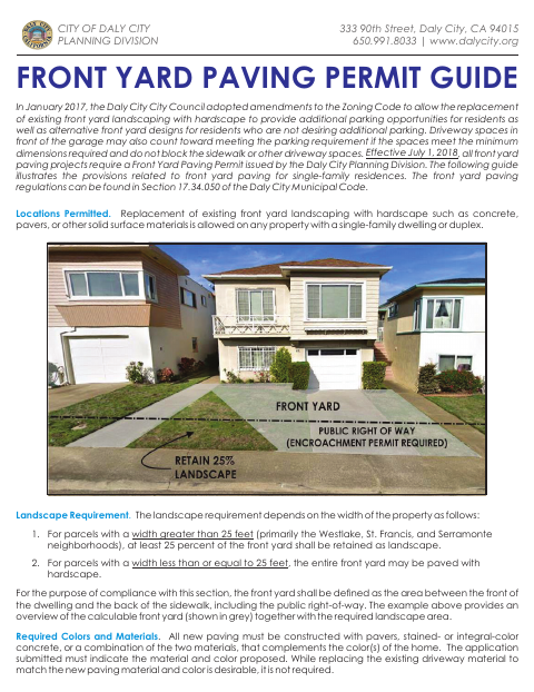 First page of the Front Yard Paving Permit Application