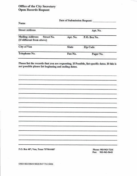 First page of the Open Records Request