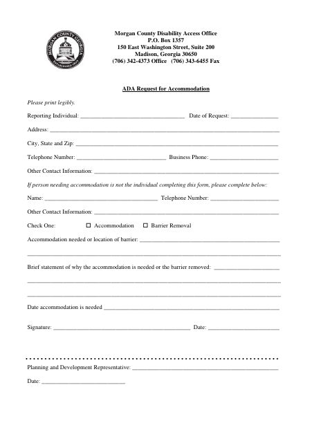 First page of the ADA Request for Accommodation
