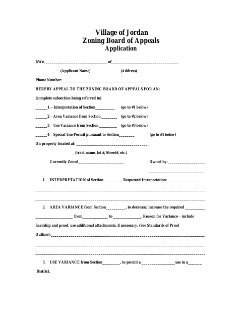 First page of the Zoning Board of Appeals Application