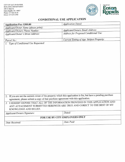 First page of the Conditional Use Application