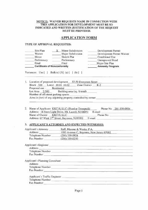 First page of the A-3 Application for Development
