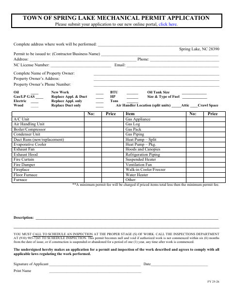 First page of the Mechanical Permit Application
