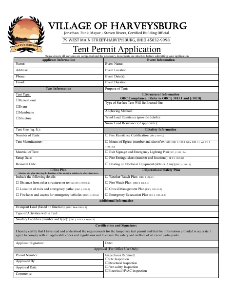 First page of the Tent Permit Application