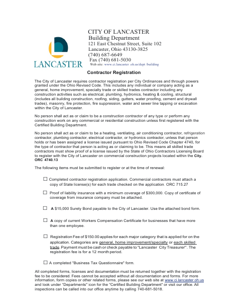 First page of the Contractor Registration Packet