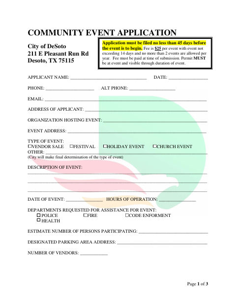 First page of the Community Event Application