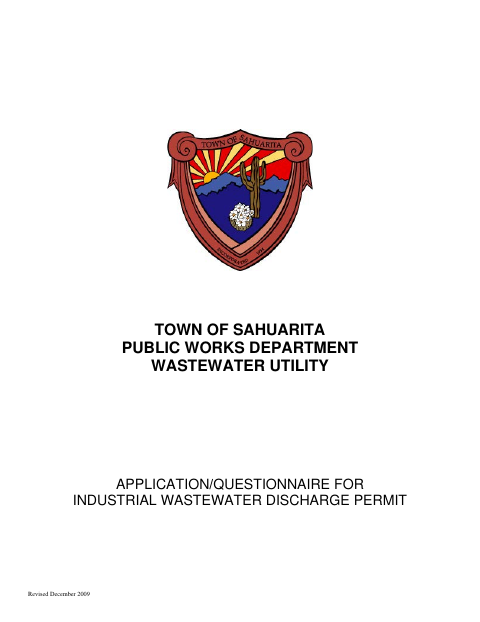 First page of the Industrial Wastewater Permit Application