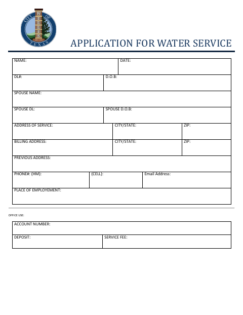 First page of the Water Service Agreement
