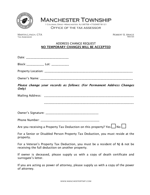 First page of the Address Change Request