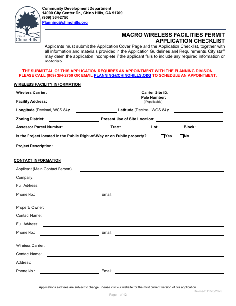 First page of the Conditional Use Permit Application for Wireless Communication Facilities