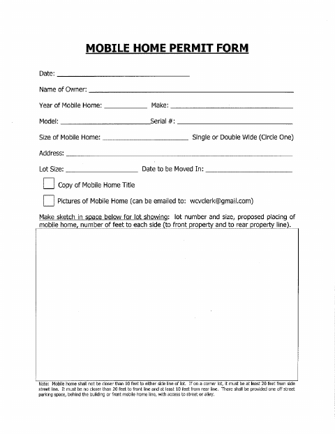 First page of the Mobile Home Permit Form