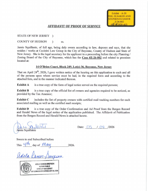First page of the Affidavit of Proof of Service