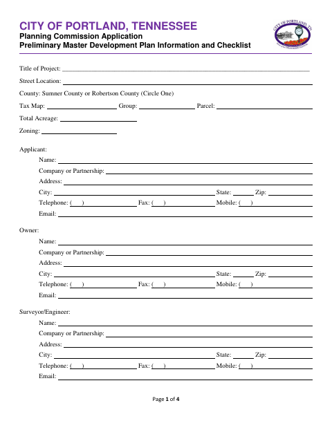 First page of the Preliminary Master Development Plan Application