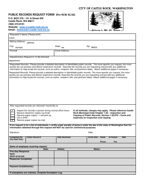 First page of the Public Records Request Form