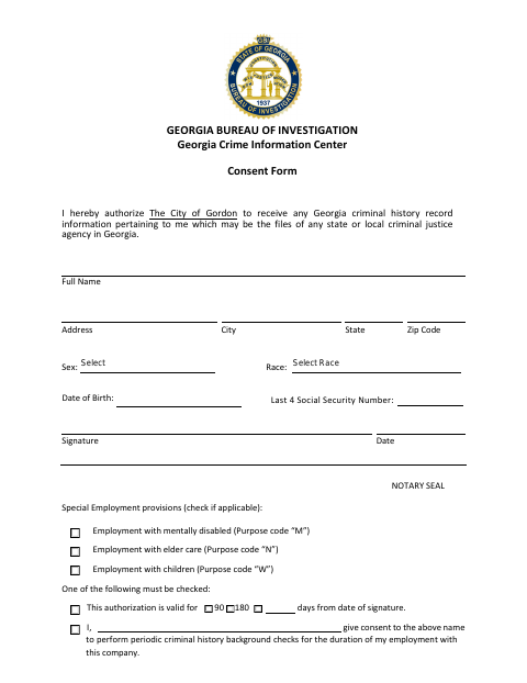 First page of the Criminal History Consent Form
