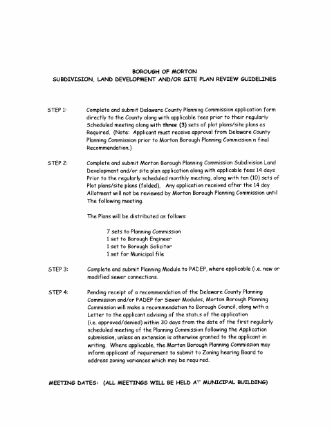 First page of the Subdivision, Land Development and/or Site Plan Review