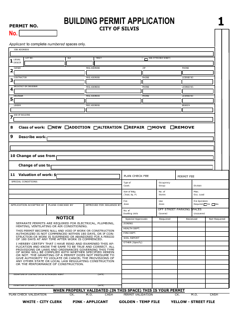 First page of the Building Permit Application