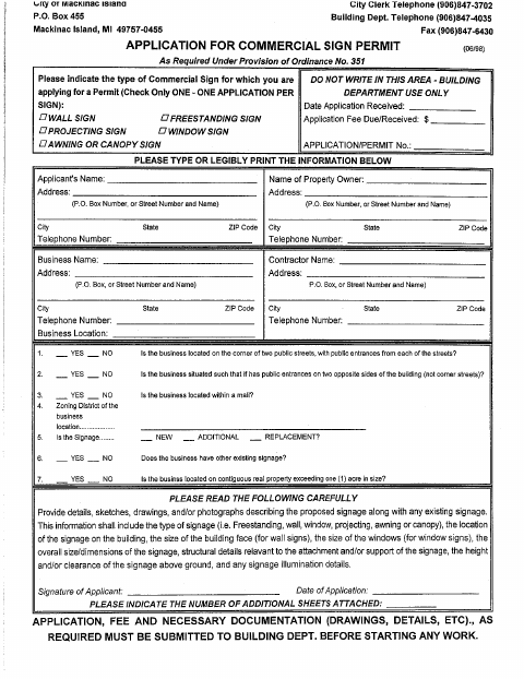 First page of the Commercial Sign Permit Application