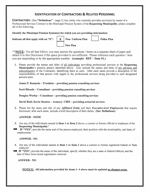 First page of the Act 44 Disclosure Form for Professional Services