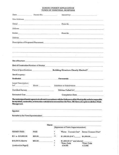 First page of the Zoning Permit Application and Requirements