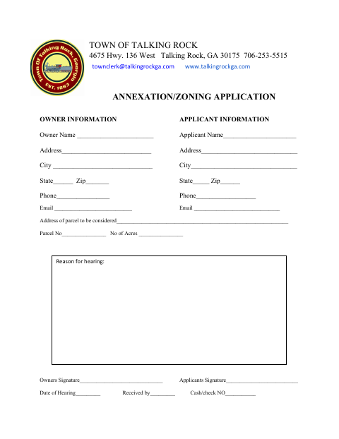 First page of the Annexation/Zoning Application