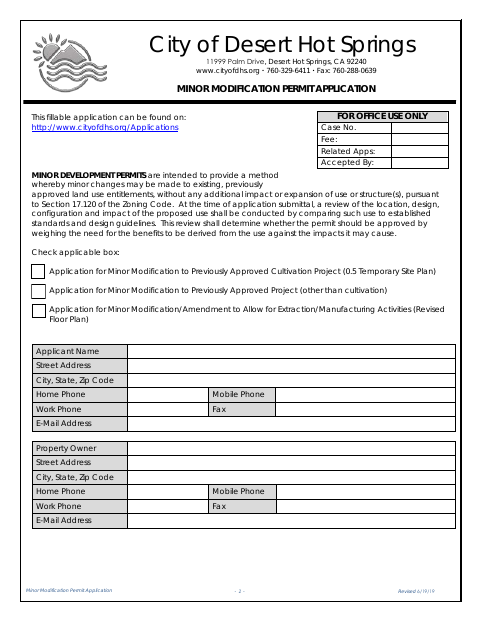 First page of the Minor Modification Permit Application