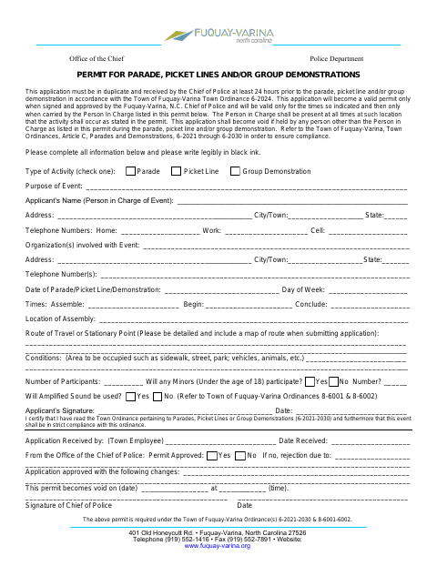 First page of the Parade, Picket Line or Group Demonstration Permit Application