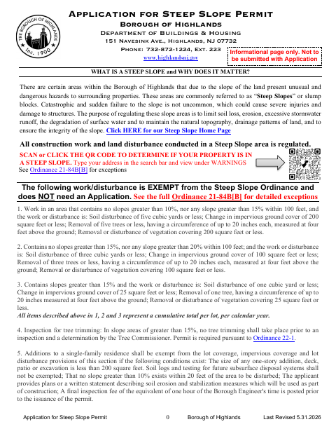First page of the Application for Steep Slope Permit