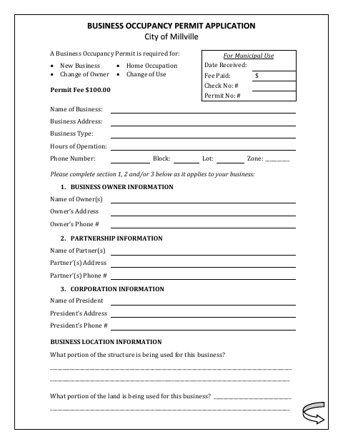 First page of the Business Occupancy Permit Application