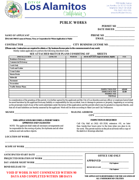 First page of the Encroachment Permit