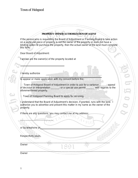 First page of the Property Owner Authorization of Agent