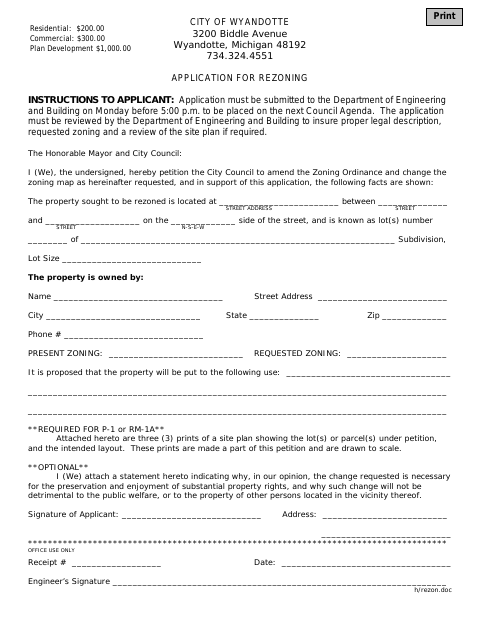 First page of the Application for Rezoning