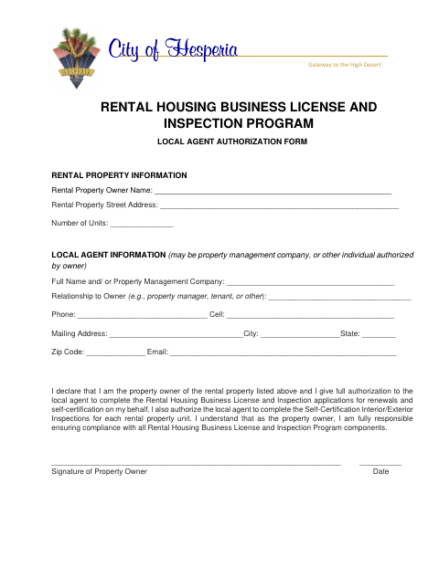 First page of the Local Agent Authorization Form
