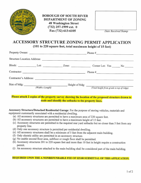 First page of the Accessory Structure Zoning Permit Application