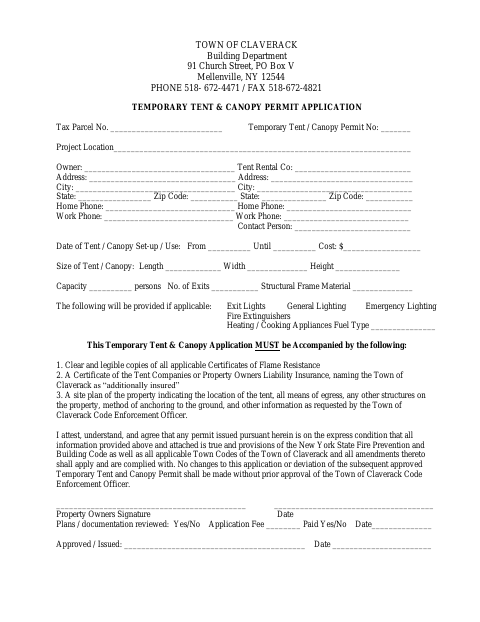 First page of the Temporary Tent & Canopy Permit Application