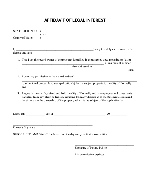 First page of the Affidavit of Legal Interest