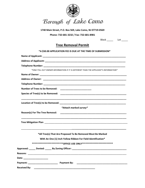 First page of the Tree Removal Permit