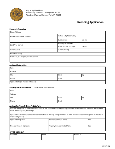 First page of the Rezoning Application