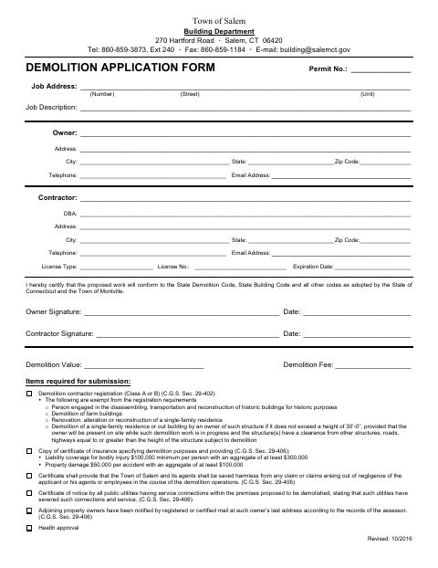 First page of the Demolition Application