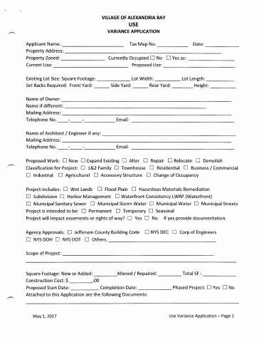 First page of the Use Variance Application