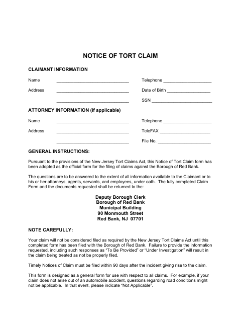 First page of the Notice of Tort Claim