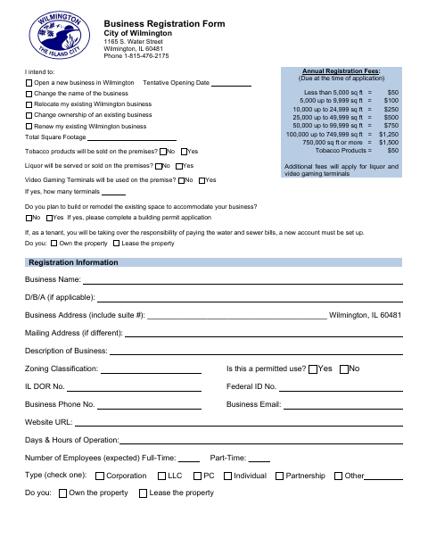 First page of the Business Registration Form